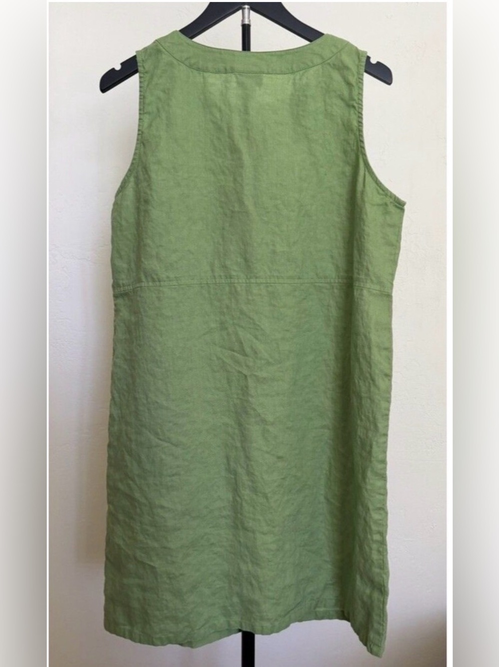 J Jill Green Linen Shift Dress L Petite 100% Linen Sleeveless Buttons Lagenlook - Picture 2 of 6
